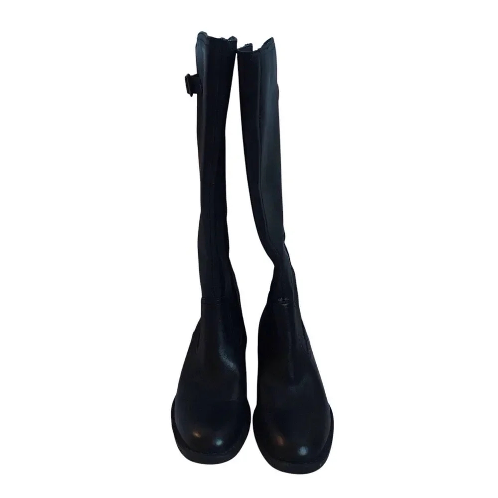 Born Boots Womens SZ 6M BLK Carran Riding Leather‎ Knee High Side Zip Comfort